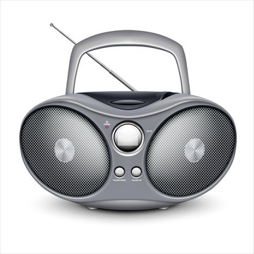 Radio CD-player retro icon. Realistic illustration. Isolated on a white background. Vector.