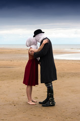 Kissing couple with completely closed heads