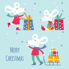 Big vector new year and Christmas designs with cartoon animals. stock illustration