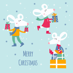 Obraz na płótnie Canvas Big vector new year and Christmas designs with cartoon animals. stock illustration