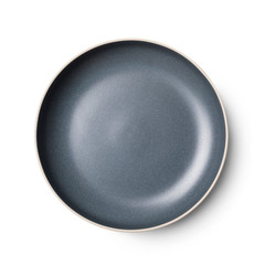 Simple circular porcelain plate isolated on white and shadow with clipping path.