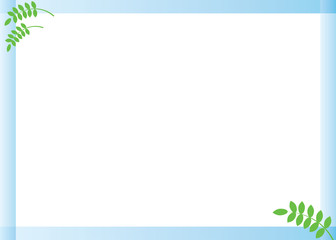 Rectangular blue frame with leaflets isolated on a white background. Vector image.