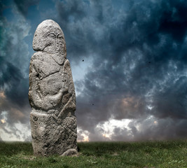 A stone headstone from the ancient world of the nomads. The original name of the monument -...