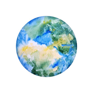 Earth Hand Drawn. Globe in Watercolor Texture. Illustration of World Map Paint Splash Isolated on White Background. Save Planet, Ecology Icon Concept.