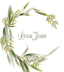 Green card leaves Vector watercolor. Summer round tropic botanical posters