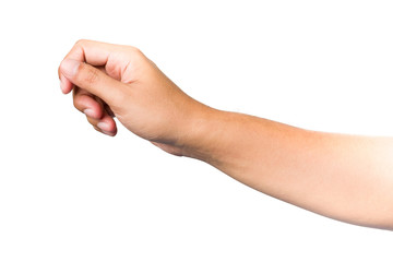 Human hands gesture holding empty card isolated on white background