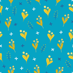 Christmas seamless pattern with mistletoe and berries on blue background