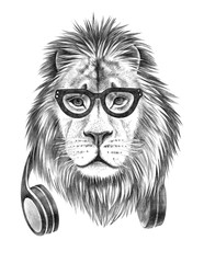 Obraz premium Hand drawn dressed up anthropomorphic lion