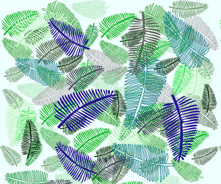 Stylish vector pattern with leaves. Tropical vibrant fern and palm leaves. Trend print for background and fabrics