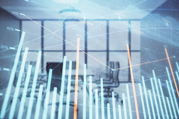 Multi exposure of stock market graph on conference room background. Concept of financial analysis