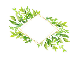 Watercolor hand painted botanical leaves illustration template isolated on white background