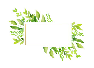 Watercolor hand painted botanical leaves illustration template isolated on white background