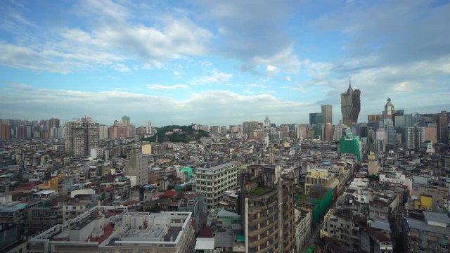 Macau Cityscape Panorama With Overview on Residental Buidings and Grand Lisboa Skyscraper Landmark