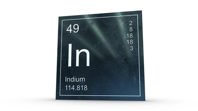 Indium element symbol from the periodic table on metallic square icon 3D animation