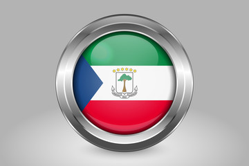 Fototapeta premium Flag of Equatorial Guinea. Metal and Glass Round Vector Icon. Isolated