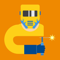 welder man vector illustration flat style side front