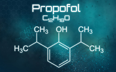 Chemical formula of Propofol on a futuristic background