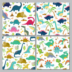 Set of cute dinosaur seamless patterns