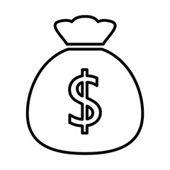 Money bag icon. Black outlines on white background.