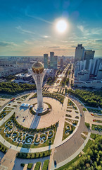 NUR-SULTAN, KAZAKHSTAN (QAZAQSTAN) - August 11, 2019: Beautiful panoramic aerial drone view to...