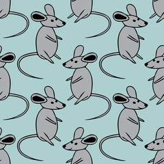 digital graphic seamless pattern gray mouse on a blue background.