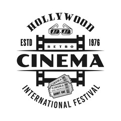 Cinema fest vector emblem with film strip frame