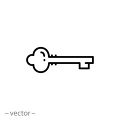 old key icon, skeleton, thin line symbol on white background - editable stroke vector illustration eps 10