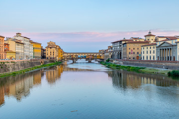 historic Ponte Veccio in Florence at river Arno