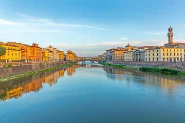 historic Ponte Veccio in Florence at river Arno