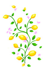 Lemon tree decorative background. Vertical orientation. Vector illustration in bright colors.