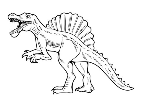 black and white spinosaurus drawing clip art preview