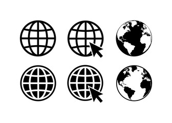globe icon symbol set, go to web icon vector. website, homepage icon set