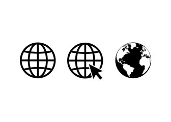 globe icon symbol set, go to web icon vector. website, homepage icon set