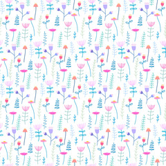 Seamless pattern background with flowers and leaves. Vector illustration for fabric and gift wrap design.