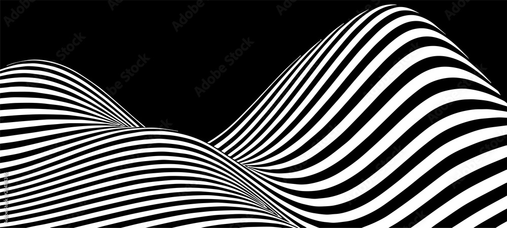 Poster black and white abstract wave. optical illusion. twisted vector illustration.
