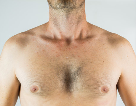 man chest with hairs on White isolated background