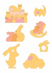 Naklejka premium Vector image of animal figures, children's pattern for cutting a puzzle out of plywood, wood
