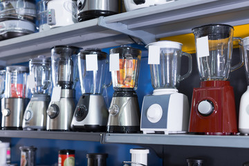 Shelves with blenders and other appliances