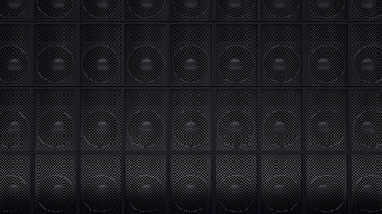 Wall of black speakers. Rave sound.