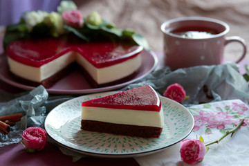 Raspberry Cheesecake with Green Tea