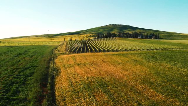 Typical landscape of hills in Tuscany, Italy. Aerial view