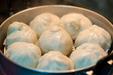 Chinese Steamed Buns or Baozi in Thai style steaming pot.