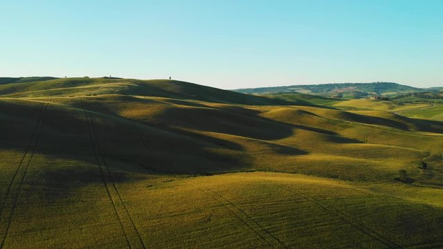 Typical landscape of hills in Tuscany, Italy. Aerial view