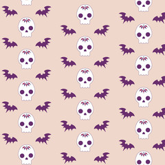 Fototapeta premium seamless with pumpkin, bat and skull. illustration