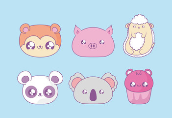 group of cute animals baby with cupcake kawaii style