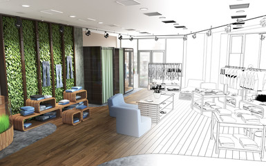 shopping mall, interior visualization, 3D illustration