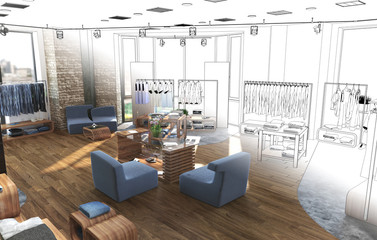 shopping mall, interior visualization, 3D illustration