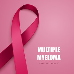 Realistic burgundy ribbon. Symbol of multiple myeloma, meningitis, brain aneurysm awareness
