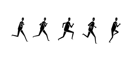 People various running position on white Icon set.
