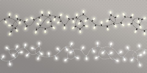 Christmas and New Year garland with glowing light bulbs, set